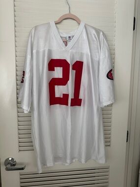 White Men's Sports Jersey with Red Number 21